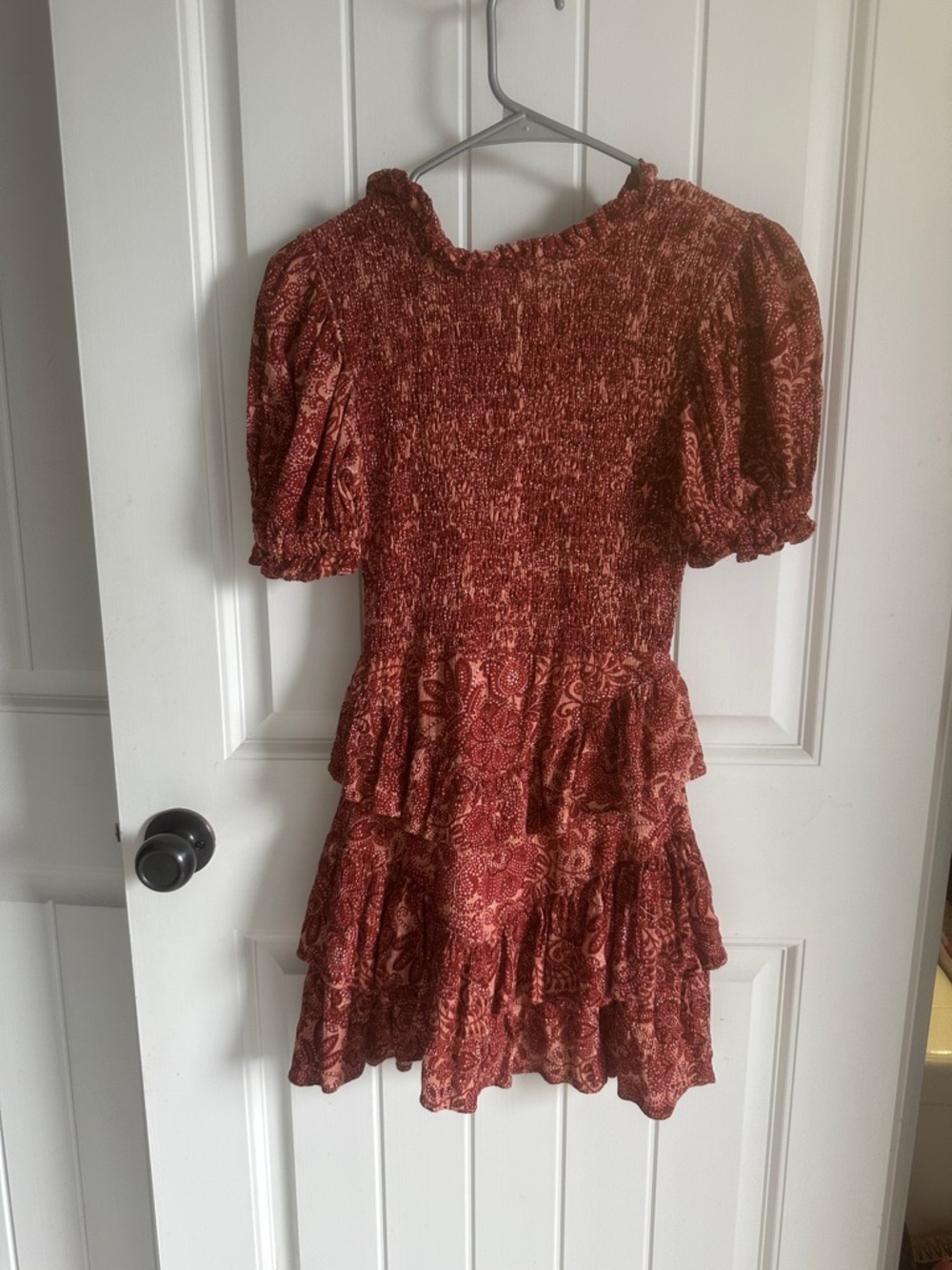Trendy boutique Rust Red Paisley Mini Dress